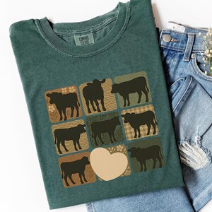 Camisa bohemia de vaca, camisa de animales Comfort Colors®, camiseta retro de vaca con estampado floral de granja, ropa de estética cottagecore, regalo para amantes de las vacas, X374