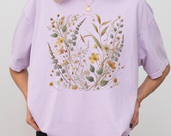 Wildflower Cottagecore T-Shirt, Gardening Fairycore Pressed Flowers Tshirt, Vintage Boho Botanical Shirt, Botanical Nature T-Shirt, X058
