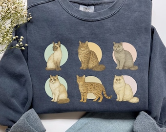 Vintage Cat Sweatshirt, Retro Kitten Graphic Pullover, Cozy Cottagecore Cat Lover Gift, 90s Style Crewneck, Cute Cat Mom Sweater, C621