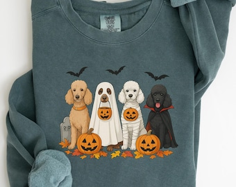Poodle Halloween Sweatshirt, Cute Poodle Dog Shirt, Funny Trick or Treat, Fall Dog Lover Tee, Poodle Pumpkin Party, Ghost Mummy Gift, C418