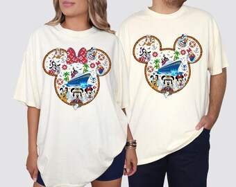 Maglietta Disney Cruise, maglietta coordinata per le vacanze in famiglia, maglietta con grafica nautica di Topolino, Minnie e Pippo, maglietta Disney Vacation, outfit da viaggio di coppia, H059