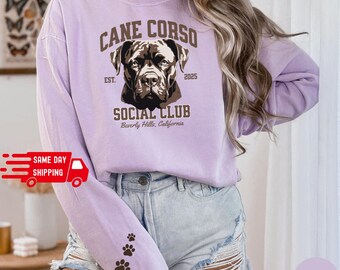 Sweatshirt Cane Corso Social Club, trui Cane Corso moeder, Cane Corso Mama ronde hals, hondenliefhebber, gepersonaliseerde hondenclub, cadeaus Cane Corso, C349