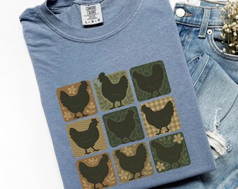 Boho Chickens Shirt, Comfort Colors® Retro Farmhouse Floral Backyard Chicken Tee, Cottagecore Aesthetic Clothing, Chicken Gift for Her, X353