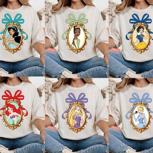 Disney Princess Shirt, Coquette Bow Graphic Tee, Ariel Rapunzel Jasmine Shirt, Cinderella Tiana Snow White Gift, Disneyland Trip Shirt, H046