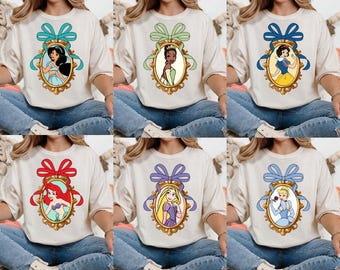 Disney Princess Shirt, Coquette Bow Graphic Tee, Ariel Rapunzel Jasmine Shirt, Cinderella Tiana Snow White Gift, Disneyland Trip Shirt, H046