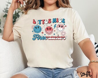 Little Miss Firecracker Shirt, 4th of July Shirt, Patriotic Shirt, Fireworks Shirt, American Flag Tee, Stars Shirt, 4th of July Gift, Z060