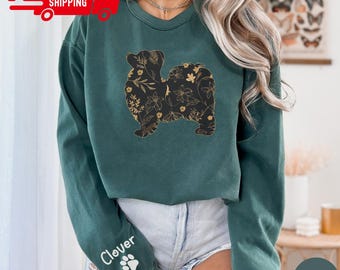 Sudadera personalizada de Papillon, cuello redondo para mamá de Papillon, suéter personalizado de Papillon, mamá de perro Papillon con flores silvestres, regalos para amantes de Papillon, C249