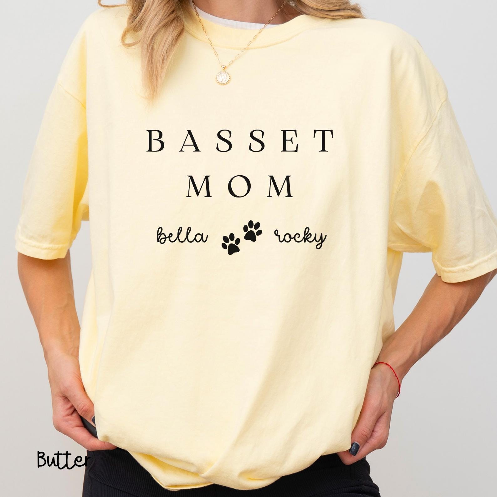 Personalized Basset Mom Shirt with Dog Name, Comfort Colors Custom Basset Hound Shirt, Basset Dog Mom, Basset Lover Gift, New Dog Owner X125