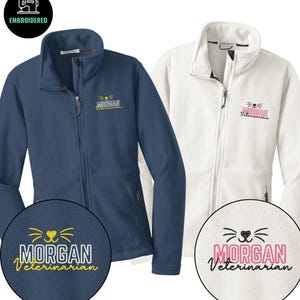 Personlig veterinärfleecejacka med hel dragkedja, broderad veterinärteknisk jacka, personlig present till djurälskare, J010