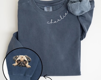 Custom Pet Portrait Sweatshirt, Custom Pug Sweater, Pug Mom Shirt, Dog Lover Shirt, Dog Face Portrait, Dog Owner Gift, Pug Mom Crewneck,C327