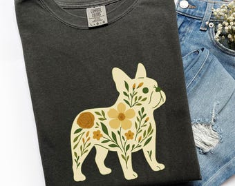 Chemise bouledogue français Comfort Colors®, cadeaux bouledogue français, chemise Frenchie, cadeau bouledogue français, chemise florale pour chien français, cadeau pour maman de chien, X380