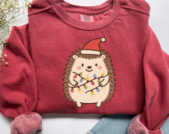 Kerst egel trui, leuke vakantie dieren ronde hals, grappige winter huisdier minnaar trui, feestelijke egel cadeau top C509