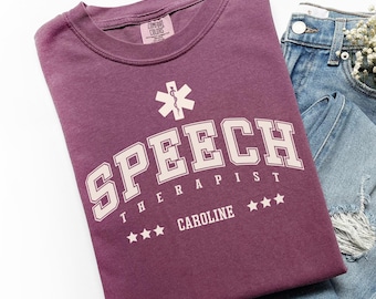 Camiseta personalizada de logopedia, colores cómodos, SLPA, SLP, logopeda, regalo para logopeda, X158