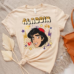 Disney Aladdin Character Shirt, Retro Aladdin Cartoon Tee With Lightning Design, Magic Street Style Shirt For Kids & Adults, Dsiney Tee D038
