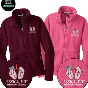 Personalized RRT Embroidered Fleece Jacket, Custom Respiratory Therapist Zip Up, J066