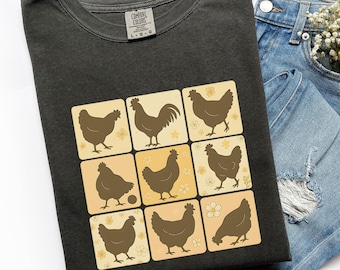 Boho Chickens Shirt, Comfort Colors® Retro Farmhouse Floral Backyard Chicken Tee, Cottagecore Aesthetic Clothing, Chicken Gift for Her, X347