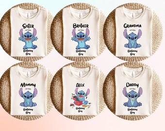 Camiseta de cumpleaños de Stitch, camiseta de cumpleaños personalizada, camiseta de cumpleaños de Stitch personalizada, camiseta de cumpleaños de Stitch para niña, camisetas de cumpleaños de Stitch para niño, D047