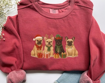 Christmas French Bulldog Sweatshirt, Frenchie Mom Sweatshirts, Holiday Dog Graphic Tees for Dog Owner, French Bulldog Christmas Shirt, C484