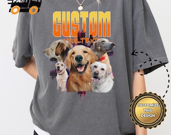 Camiseta pirata vintage con colores cómodos y personalizada para mascotas, foto y nombre de la mascota, retrato de perro personalizado, camiseta personalizada, camisetas personalizadas para perros de los 90, X202
