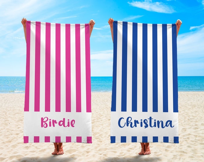 Striped Personalized Beach Towels, Colored Stripes Print Beach Towel, Custom Beach Towel, Custom Name Beach Towel, Gift for Mom Father Kids