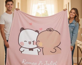 Customized Dudu Bubu Blankets, Cuddly Panda & Bear Couples Design. Perfect Romantic Gift for Him or Her. Personalize Your Love Today!
