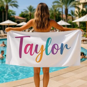 Personalized Beach Towel Personalized Name Bath Towel Custom Pool Towel Beach Towel With Name Outside Birthday Vacation Gift for Her