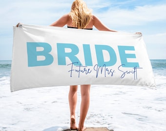 Personalized Bride Beach Towel, Future Mrs Gift, Custom Bridesmaid Towels, Bachelorette Party Favors, Bridal Shower Honeymoon Gift for Her