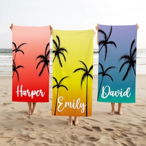 Personalized Palm Tree Beach Towel: Custom Name, Vibrant Print