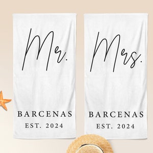 Custom Couple Towel, Personalized Mr. and Mrs. Beach Towel, His and Hers Newlywed Gift, Just Married Bride Gift,Wedding Gift, Honeymoon Gift