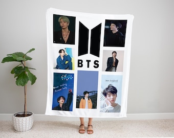 BTS Jungkook Photo Collage Blanket, Soft Kpop Fleece Throw for ARMY Fans, Cozy Bedroom Decor, Perfect Gift for BTS Lover, Kpop Merch Blanket