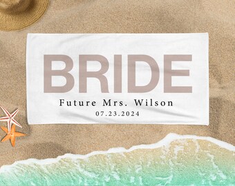 Personalized Bride Towel Custom Beach Towel Bachelorette Party Gift Honeymoon Towel Future Mrs Bridal Shower Bridesmaid Groom Gift