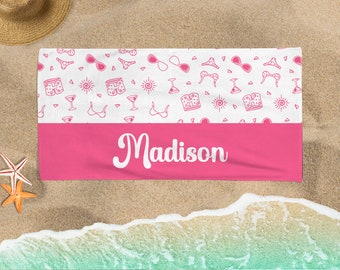 Personalized Boho Floral Bath Towel - 60x30 Inch Custom Name Beach Towel, Quick Dry Polyester For Yoga, Travel, Gift