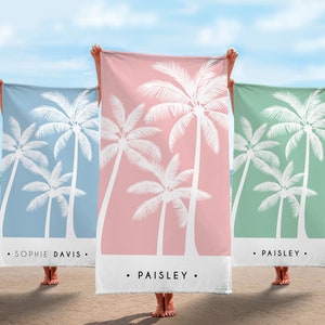 Palm Tree Personalized Beach Towel, Personalized Name Bath Towel, Custom Pool Towel, Beach Towel With Name, Birthday Vacation Gift