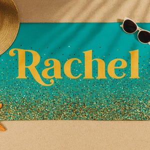 Sparkling Gold Name Personalized Beach Towel Personalized Name Bath Towel Custom Pool Towel Beach Towel With Name Birthday Vacation Gift