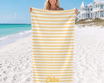 Personalized Striped Beach Towel, Custom Name Pool Towel, Bridesmaid Gift, Bachelorette Party Favor, Girls Trip Vacation Towel, Summer Gift
