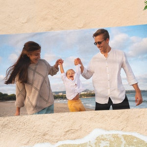 Custom Photo Beach Towel, Personalized Picture Towel, Birthday Anniversary Honeymoon Bride Team Logo Company Pet Photo Beach Towel Gift