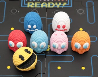 Crochet Amigurumi Style 3D Printed Pac-man and Ghosts