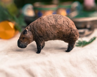 Cotton Capybara in vintage style, animal decoration, spuncotton spinning, ornament