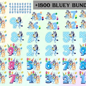 1800+ Bluey verjaardag hond en vrienden SVG, stripfiguren clipart, transparante png, gesneden bestanden voor Cricut, Bluey hond verjaardag, bingofan