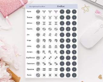 Zodiac Glyphs Sticker Sheet A6 | Aries Taurus Gemini Cancer Leo Virgo Scorpio Capricorn Aquarius Pisces Sag | Astrology Planner Stickers