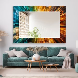 Blue Mosaic Tempered Glass Wall Mirror: Asymmetrical Stained Circle Design