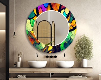 Asymmetrischer Wandspiegel aus gehärtetem Glas: Bunt gebeizter Spiegel
