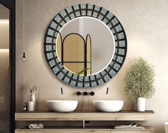 Runde Spiegel-Wand-Kunst aus gehärtetem Glas für Badezimmer Flur Schlafzimmer, modernes Kreis-Design