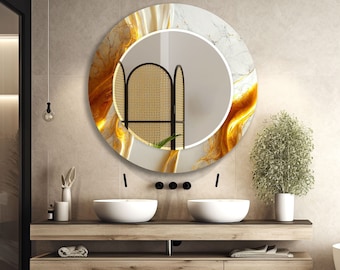 Tempered Glass Mirror Wall Decor for Bathroom Mirror-Modern Hallway Wall Mirror-Gold wall Mirror-Marble Mirror-Golden Mirror-Bedroom Mirror