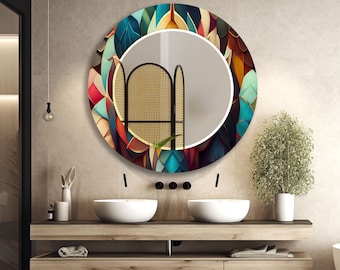 Modern Tempered Glass Wall Mirror for Bathroom Hallway Bedroom, Round Vanity glass art prints