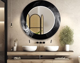 Tempered Glass Mirror Wall Decor for Bathroom Mirror-Modern Hallway Wall Mirror-Black Mirror-Round Mirror-Black Bedroom Mirror Circle mirror