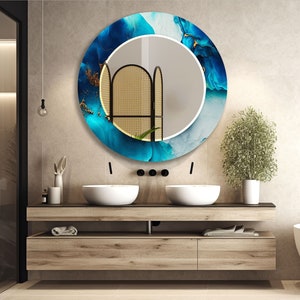 Tempered Glass Mirror Wall Decor for Blue Bathroom Mirror-Large Wall Mirror-Framed Mirror-Vanity Mirror-Blue wall Mirror-Bedroom Mirror