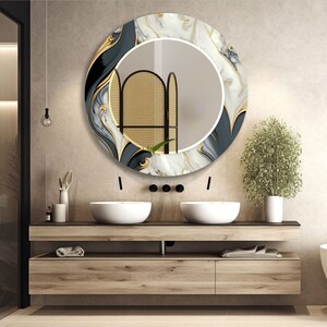 Asymmetrical Tempered Glass Wall Mirror: Modern Marble & Gold Decor