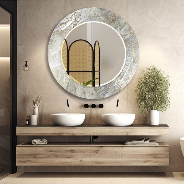 Tempered Glass Mirror Wall Decor for Bathroom Mirror-Modern Hallway Wall Mirror-Marble Mirror-Vanity Mirror-Silver Mirror-Bedroom Mirror