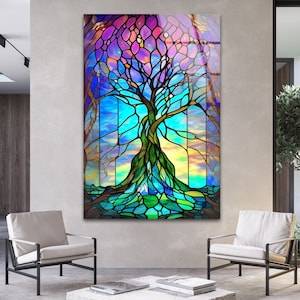 Tempered Glass Art-Glass Printing Art-Tempered Glass Wall Art-Glass Wall Decor-Stained Window Decor-Life of Tree Art- Tree of Life Wall Art